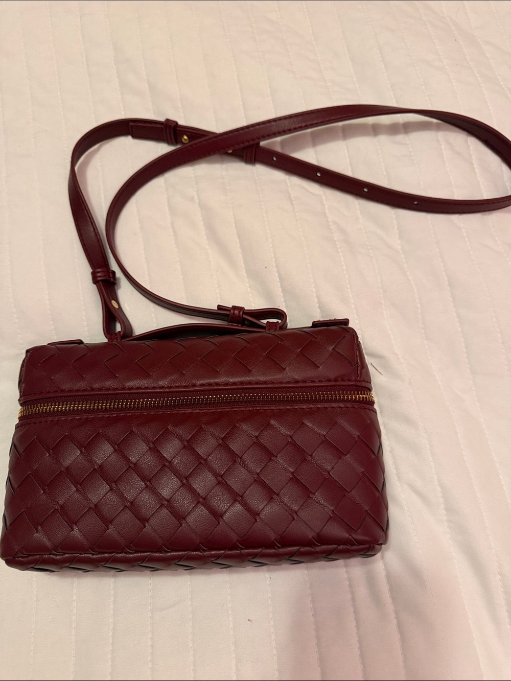 Woven Leather Crossbody Bag in Deep Burgundy